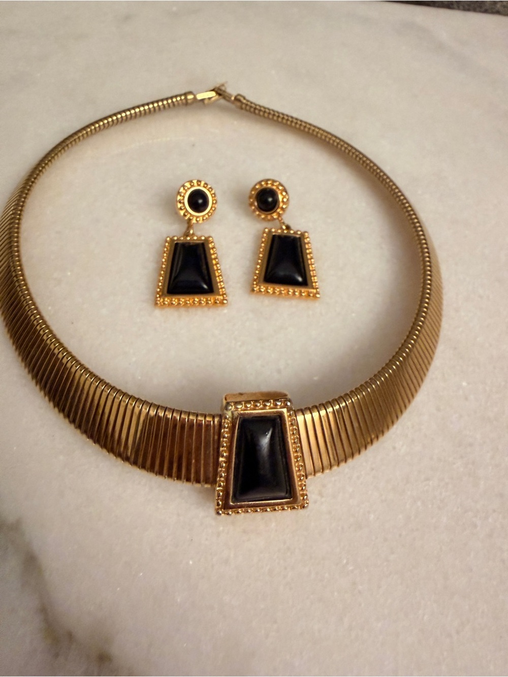 Monet Gold-Tone Necklace and Black Onyx Accent Earring Set
